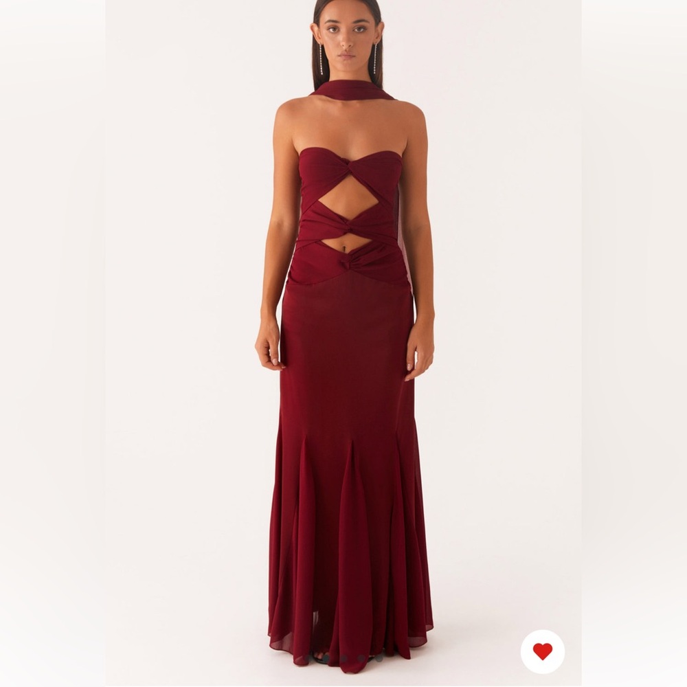 Pepermayo size US 8 - melrose satin chiffon maxi dress deep red maroon